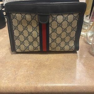 Vintage GUCCI Clutch Bag Sherry Line GG Pouch Navy Leather